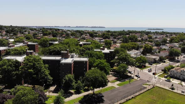 A pan over a NYC suburb on a summers day