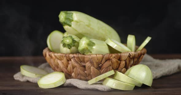 Zucchini in the Basket with Cool Steam.