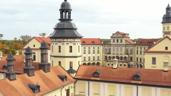 Top View of the Autumn Nesvizh Castle and Park