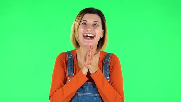 Very Surprised Girl with Shocked Wow Face Expression. Green Screen