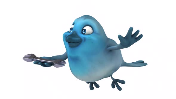 Fun 3D cartoon animation of a blue bird with alpha