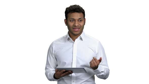 Business Coach Giving a Presentation on White Background