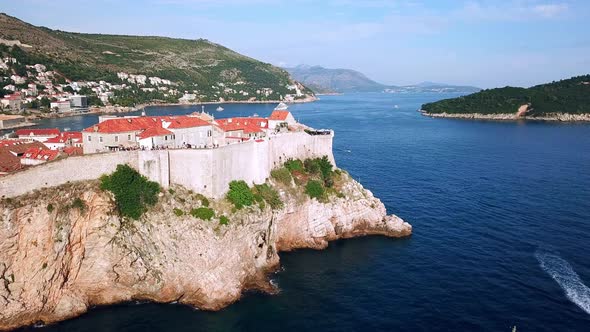 Aerial View of the roofs at sunset in Old Town of Dubrovnik, Croatia