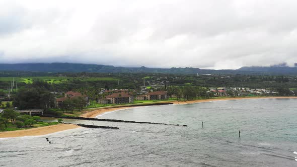 Fuji Beach Kapaa Kauai Hawaii Estuary River Meets Ocean Aerial View