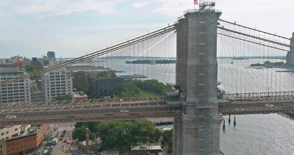 Aerial View the Along Brooklyn Bridge Heights in Brooklyn Downtown Skyscraper NYC