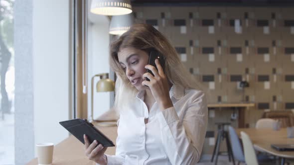 Happy Positive Young Woman Talking on Phone
