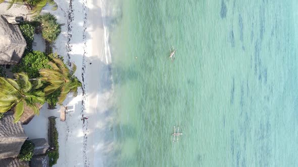 Vertical Video of the Ocean Near the Coast of Zanzibar Tanzania Aerial View