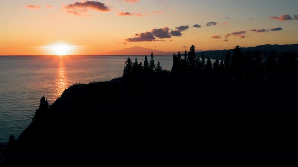 Aerial view of sunset on the ocean