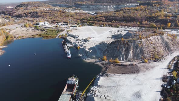 Aerial view of loading dry cargo ships.