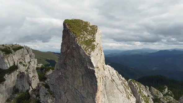 Aerial Panoramic View Of Lady's Stones In Rarau, Romania