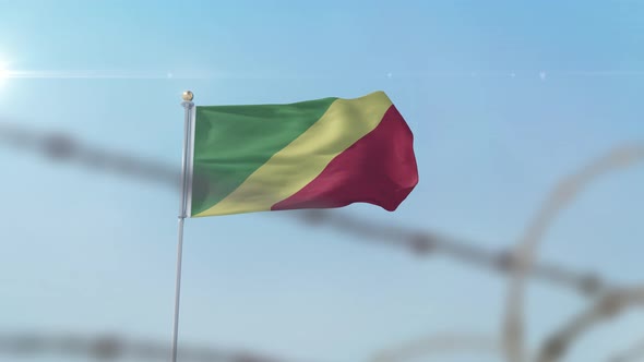 Congo Republic  Flag Behind Border