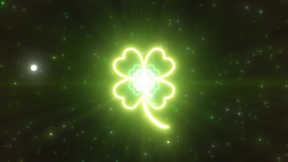 Four Leaf Clover Shape St. Patrick's Day Abstract Neon Lights Tunnel