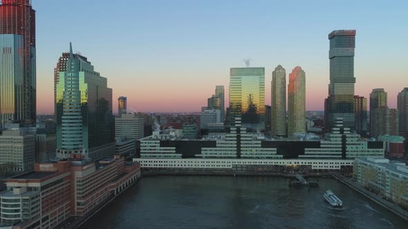 Jersey City Skyscrapers in the Morning. New Jersey. Aerial View