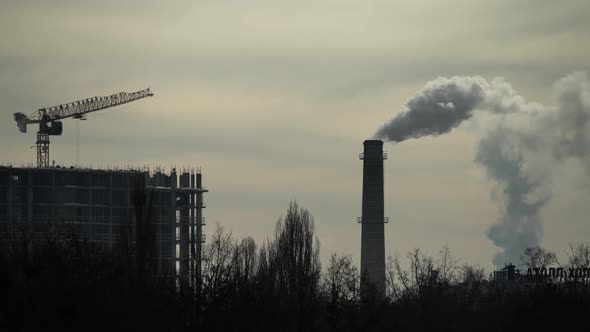 Smoke Comes From the Chimney. Air Pollution. Ecology. Kyiv. Ukraine