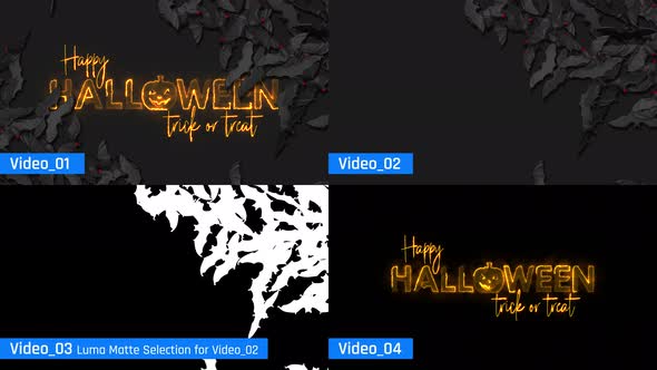 Happy Halloween Trick or Treat Fire Text Effect 3D Bats Falling From Right Side