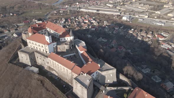 Aerial View From a Drone to Palanok Castle in Mukachevo