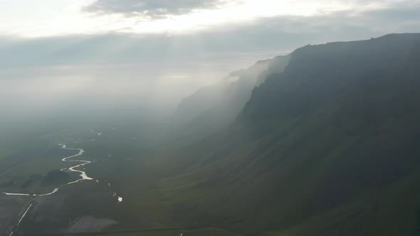 Breathtaking Surreal Aerial View of Foggy Highlands in Iceland