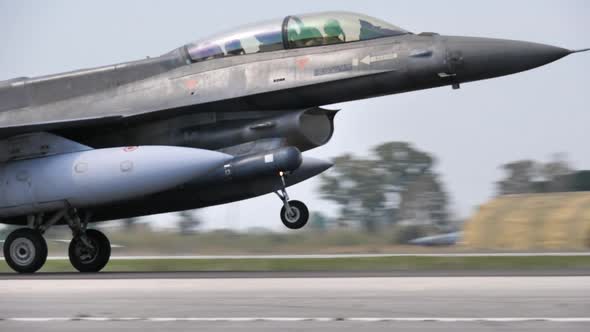 General Dynamics F16 Fighting Falcon of Hellenic Air Force Slow Motion Landing / Videohive, Stock footage, Military