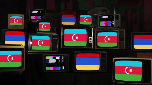 Flags of Armenia and Azerbaijan on Retro TVs. 