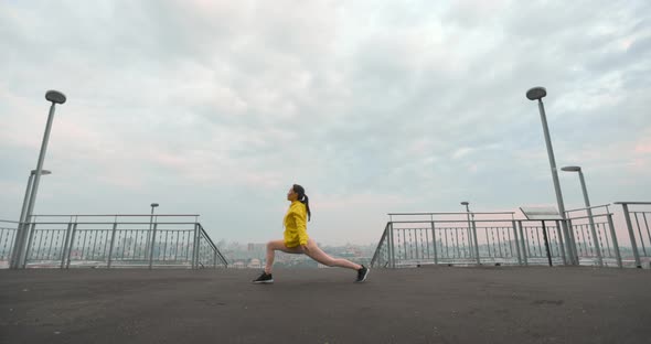 Asian Woman Cardio Exercise Outdoors