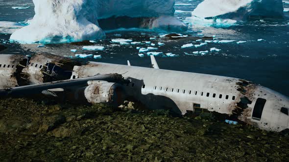 Old Broken Plane on the Beach of Iceland