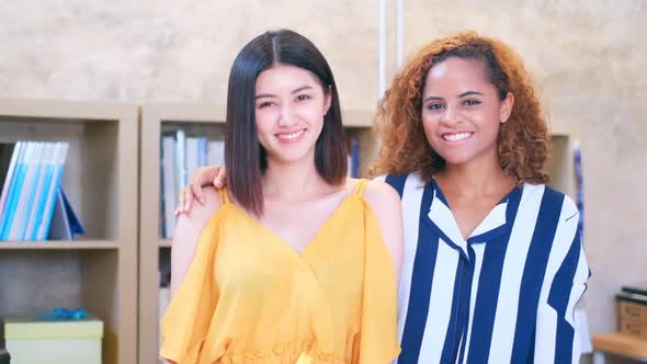 Portrait happy Asian  business woman smiling enjoying successful