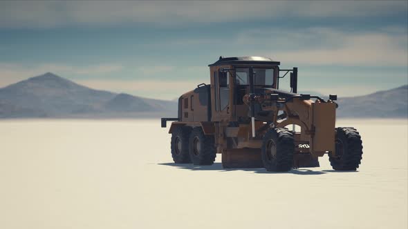 Road Grading Machine on the Salt Desert Road