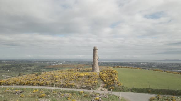 Ruin Of Flue Chimney- Distinctive Remnant Of Ballycorus Leadmines In Carrickgollogan Hill In Ireland