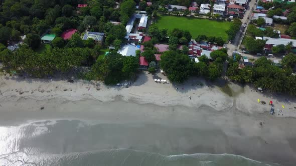 fly over of the beach town of Samara in Costa Rica