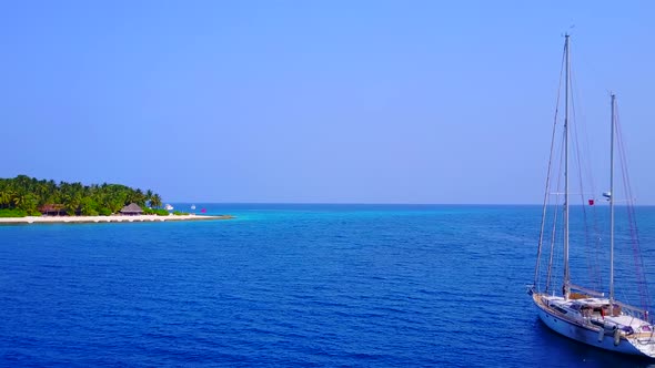 Aerial travel of lagoon beach time by blue ocean and sand background