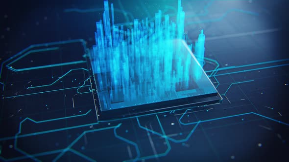 Futuristic City Hologram Grows With Data Information Lines