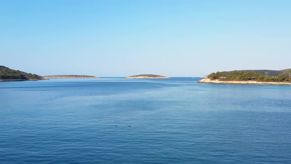 Beautiful Blue Coast in Croatia Small Mediterranean Stone Islands Near Solta Aerial View of