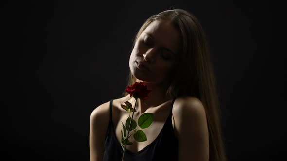 Beautiful Woman Holding Red Rose, Romantic Present From Beloved, Femininity