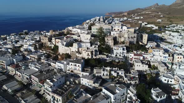 Village of Chora on the island of Naxos in the Cyclades in Greece from the sky