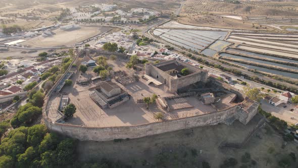 Aerial view of Castle of Castro Marim, Portugal. Drone shot, day.