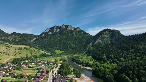 Aerial view of Trzy Korony mountain in Pieniny, Poland