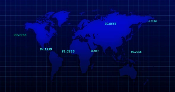 Numbers rising against world map in background alt