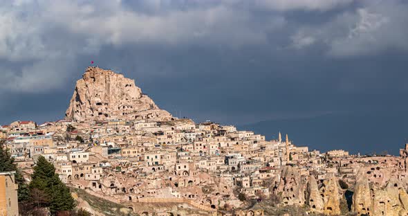 Amazing View of Turkish Fortress Uchisar in the Cappadocia Turkey