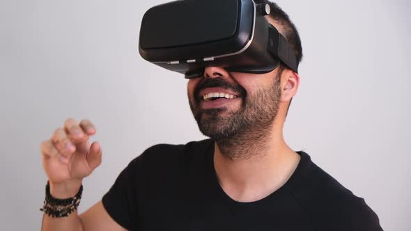 Young Man in VR Glasses Headset Smiling Portrait