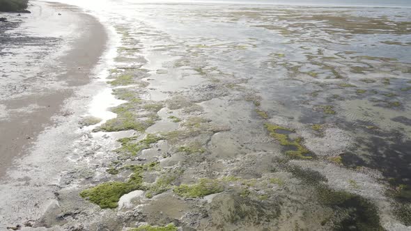 Aerial View of Low Tide in the Ocean Near the Coast of Zanzibar Tanzania