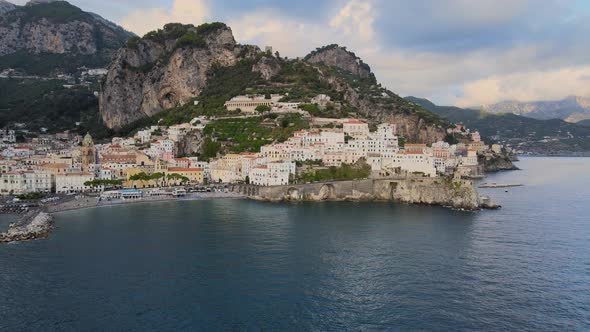 Amalfi at Amalficoast, Salerno Province, Italy. Aerial View of Picturesque City on Mediterranean Sea