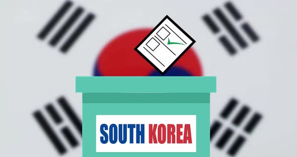 Creative video of an election ballot box with a South Korea flag animation. voting paper