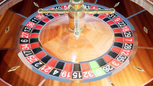 Casino Roulette Wheel rotating in loop. 3D Rendering. 4K Ultra HD 2