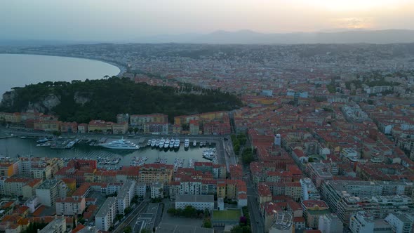 Evening flight over Nice, Cote d'Azur, France