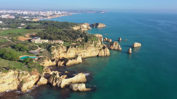 Aerial View of Beautiful Portuguese Beaches with Rocky Sandy Shores and Pure Sand for Tourists