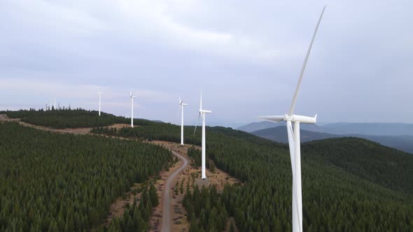 Aerial shot of a wind farm