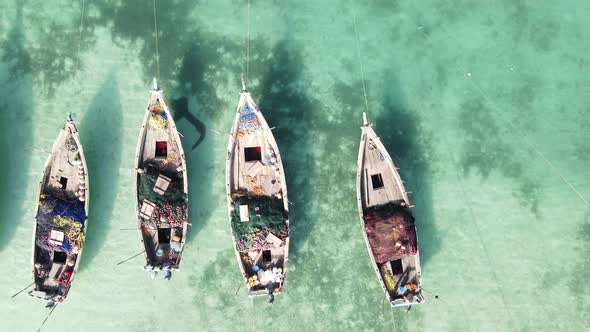 Boats in the Ocean Near the Coast of Zanzibar Tanzania