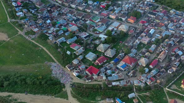 Aerial view of a Roma settlement in the village of Jarovnice in Slovakia