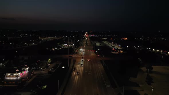 Aerial Drone Shot of the Highway at Night Time