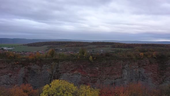 Abandoned Great America Quarry. Aerial View, Steep Cliffs of Old Limestone Mine in Countryside of Cz